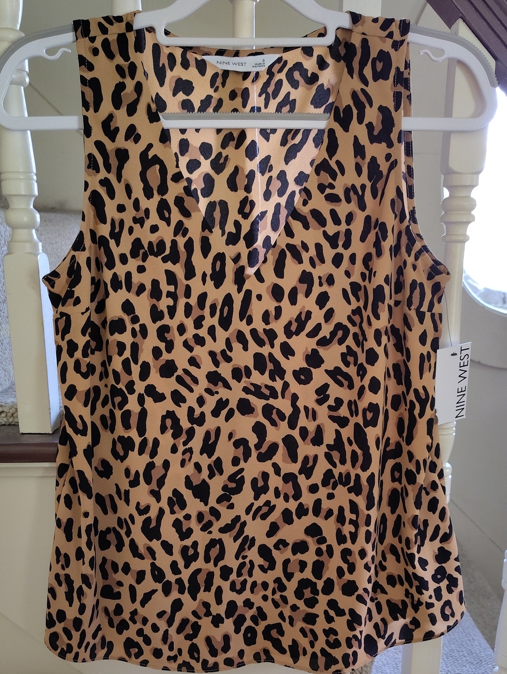Nine West Leopard Print V-Neck Sleeveless Top in Tan and Black